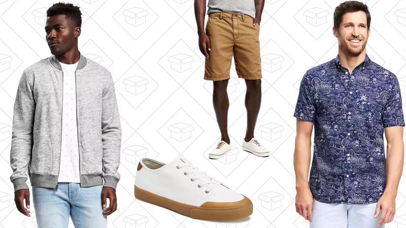 Fleece Bomber Jacket, $24 | Lace-Up Herringbone Sneakers, $15 | Broken-In Khaki Shorts, $15 | Classic Slim-Fit Poplin Shirt, $16